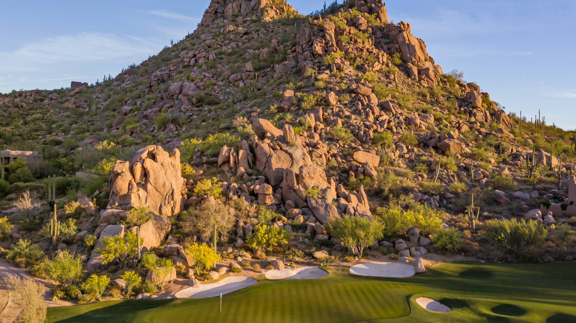 Desert Highlands golf green with Pinnacle Peak in the background, Scottsdale