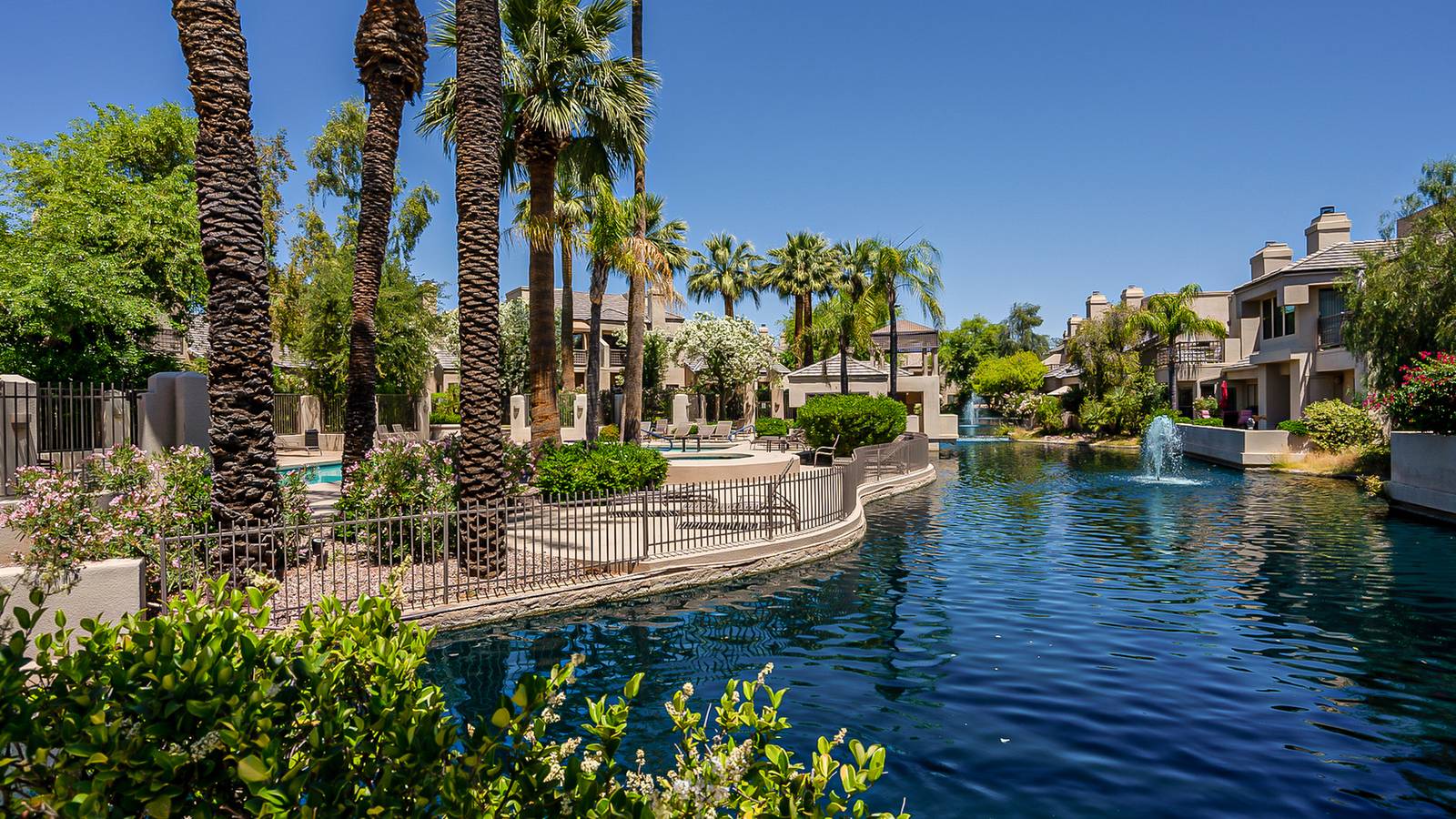 Palm-lined lagoon in Gainey Ranch, Scottsdale