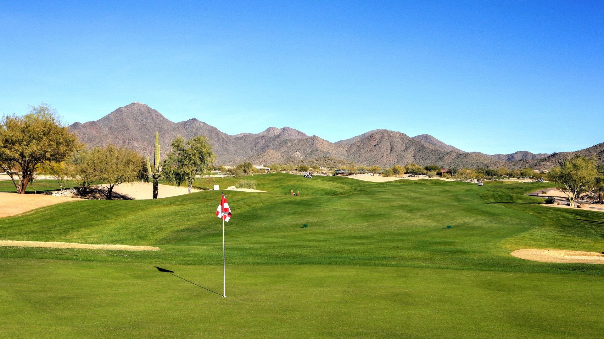 McDowell Mountain Golf Club fairway with the McDowell Mountains in McDowell Mountain Ranch, Scottsdale