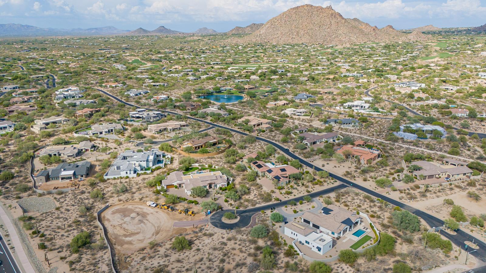 Aerial view of desert homes near Pinnacle Peak in north Scottsdale
