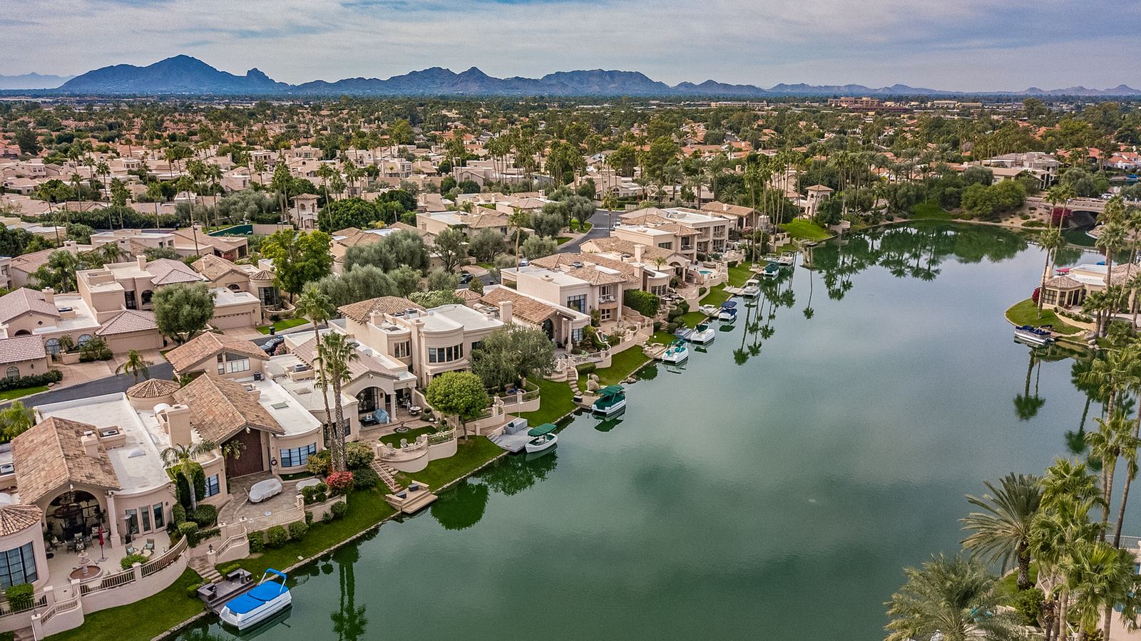 Aerial view of the lake and homes in Scottsdale Ranch, Scottsdale