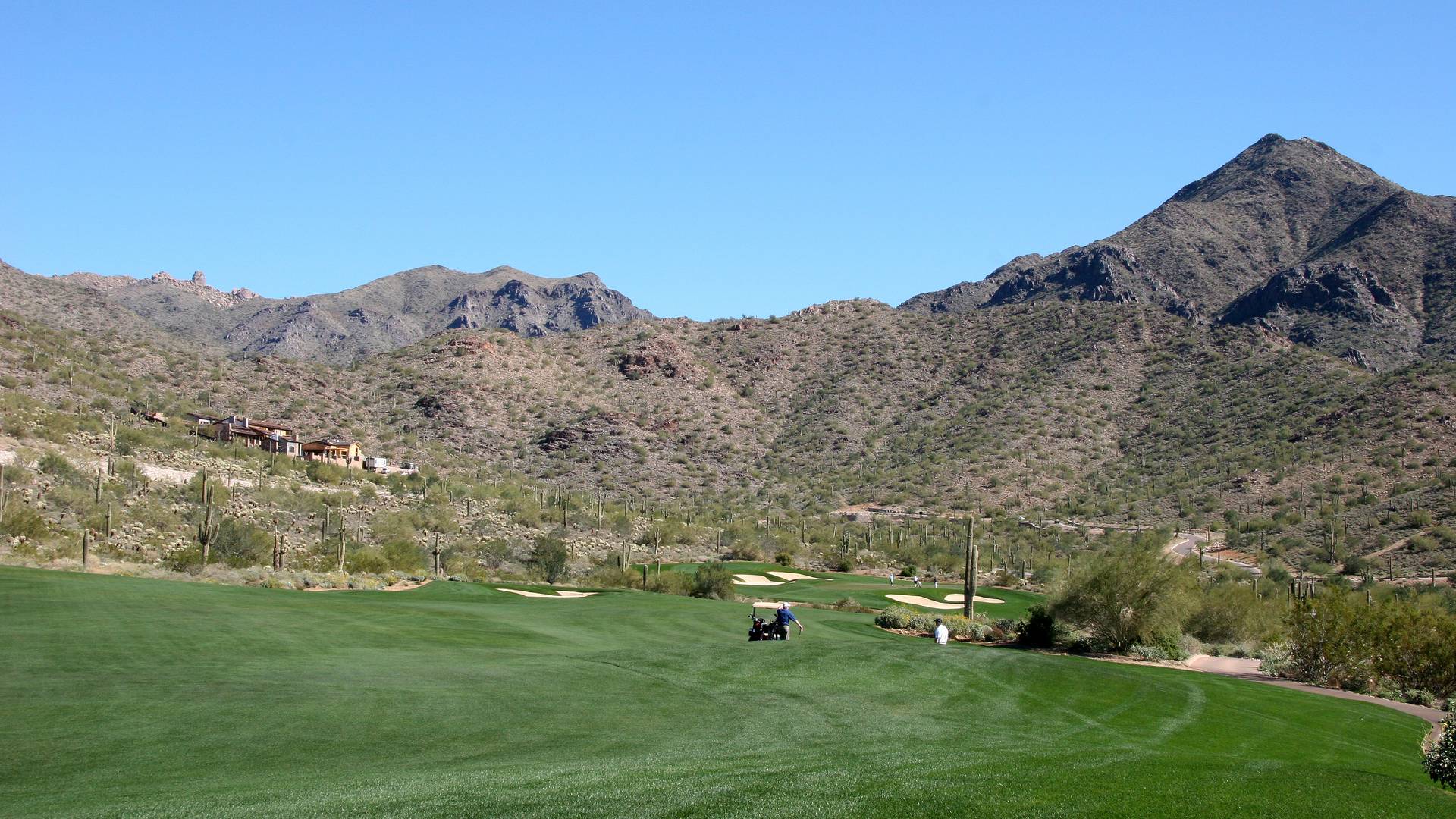 Silverleaf golf course fairway with a desert peak behind it in Scottsdale