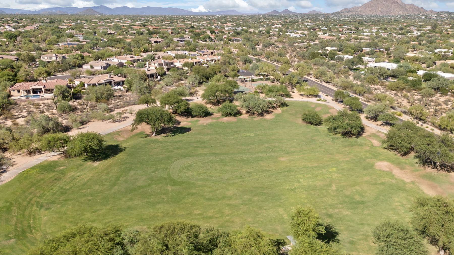 Aerial view of Sonoran Hills park and surrounding desert homes, Scottsdale
