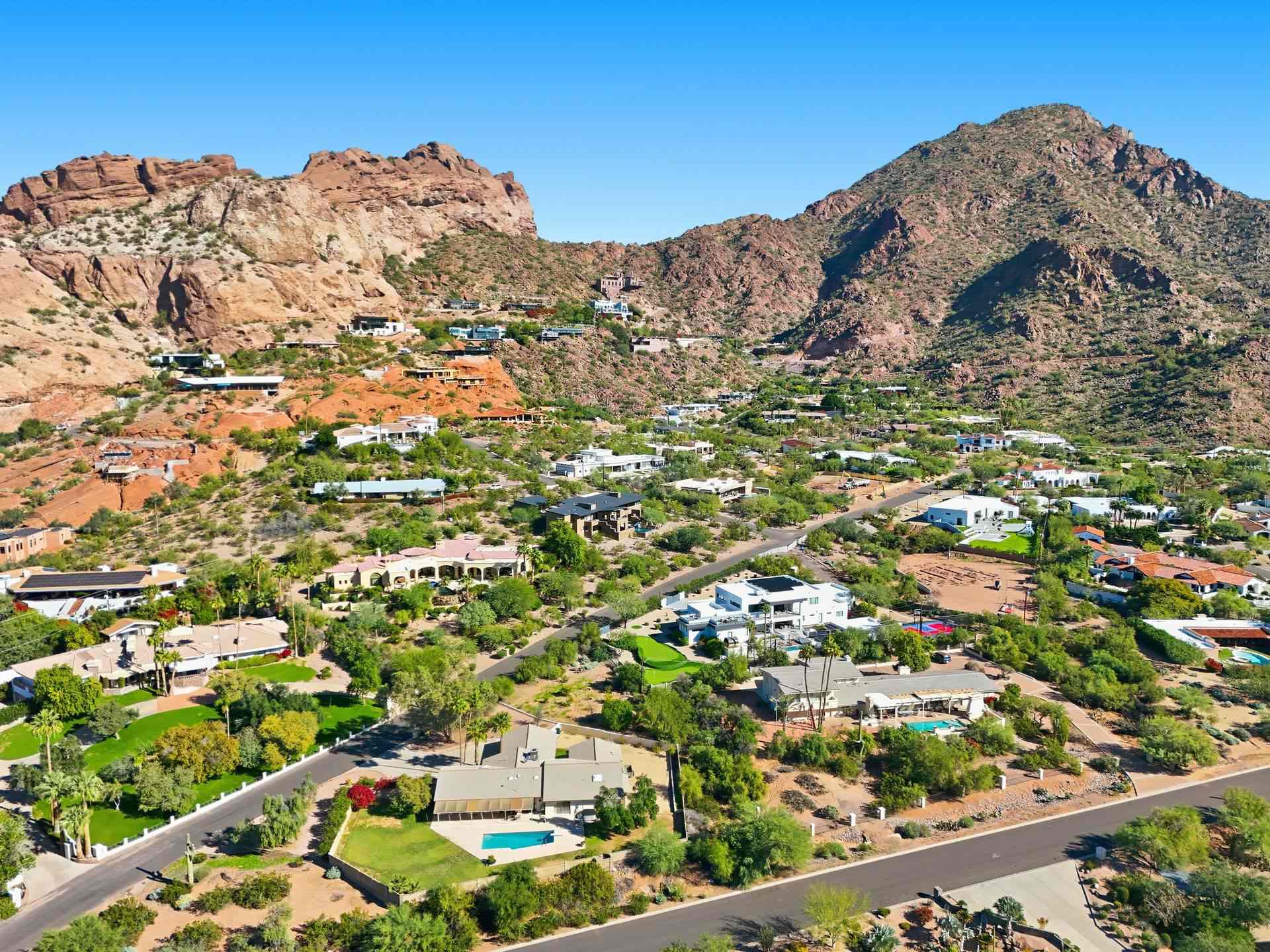 Camelback Mountain rising above homes near Arcadia on the Phoenix-Scottsdale border