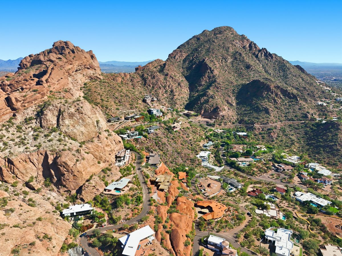 Aerial view of Camelback Mountain near Arcadia, Phoenix-Scottsdale area