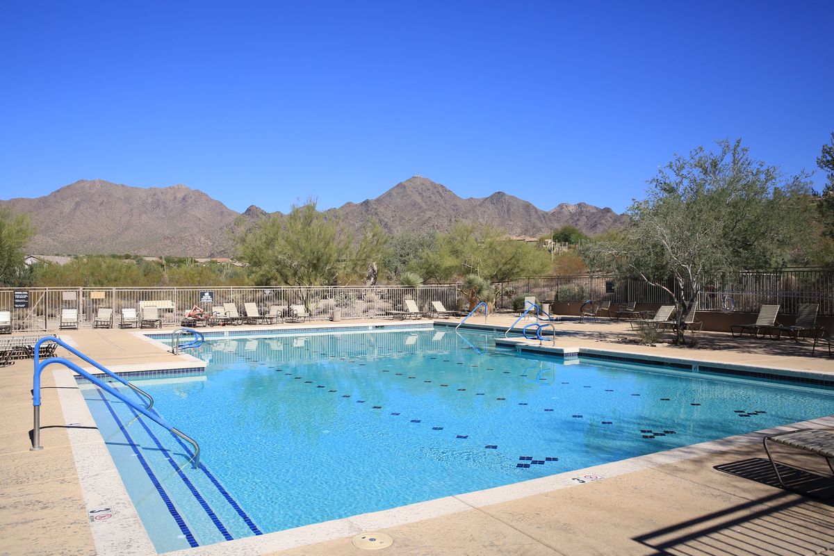 Community pool with mountain views in McDowell Mountain Ranch, Scottsdale