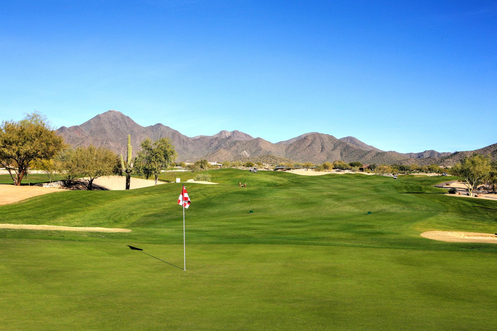 McDowell Mountain Golf Club fairway with the McDowell Mountains in McDowell Mountain Ranch, Scottsdale