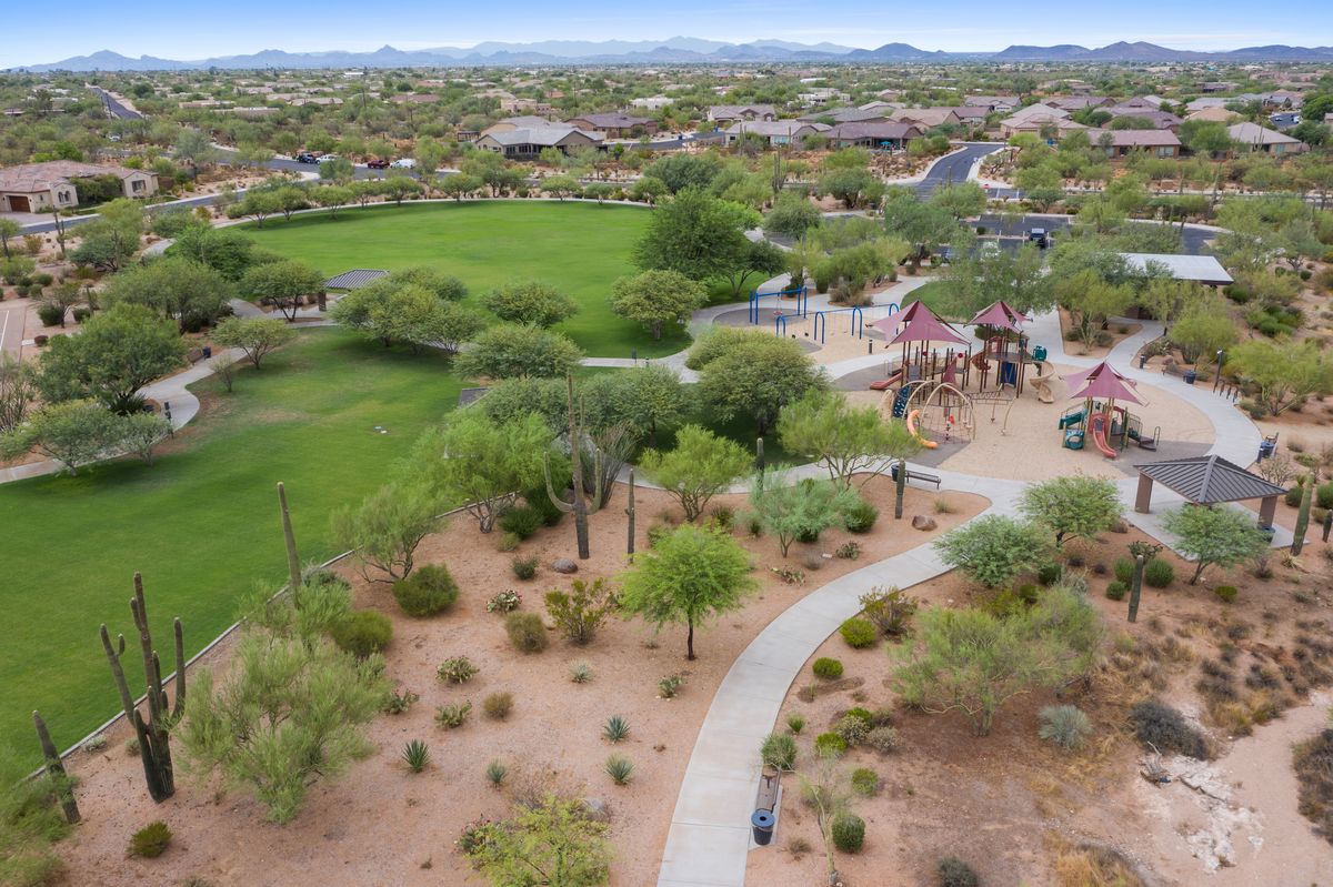Aerial view of Lone Mountain community park in north Scottsdale