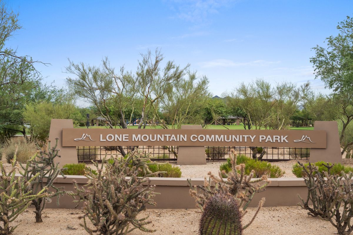 Lone Mountain community park sign and desert landscaping, Scottsdale