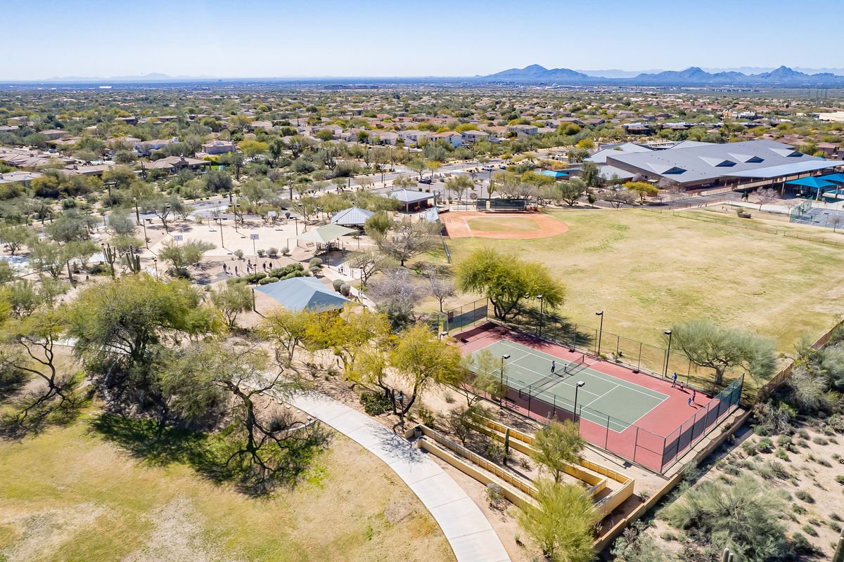 Aerial view toward the mountains over the Pinnacle Peak area, Scottsdale