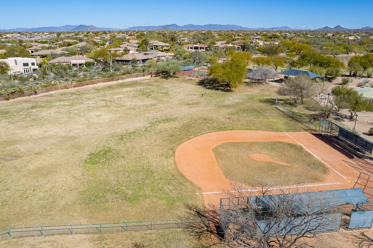 Aerial view of homes and desert near Pinnacle Peak Country Club, Scottsdale