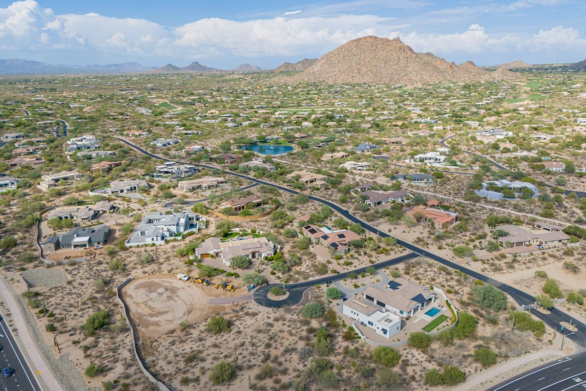 Aerial view of desert homes near Pinnacle Peak in north Scottsdale