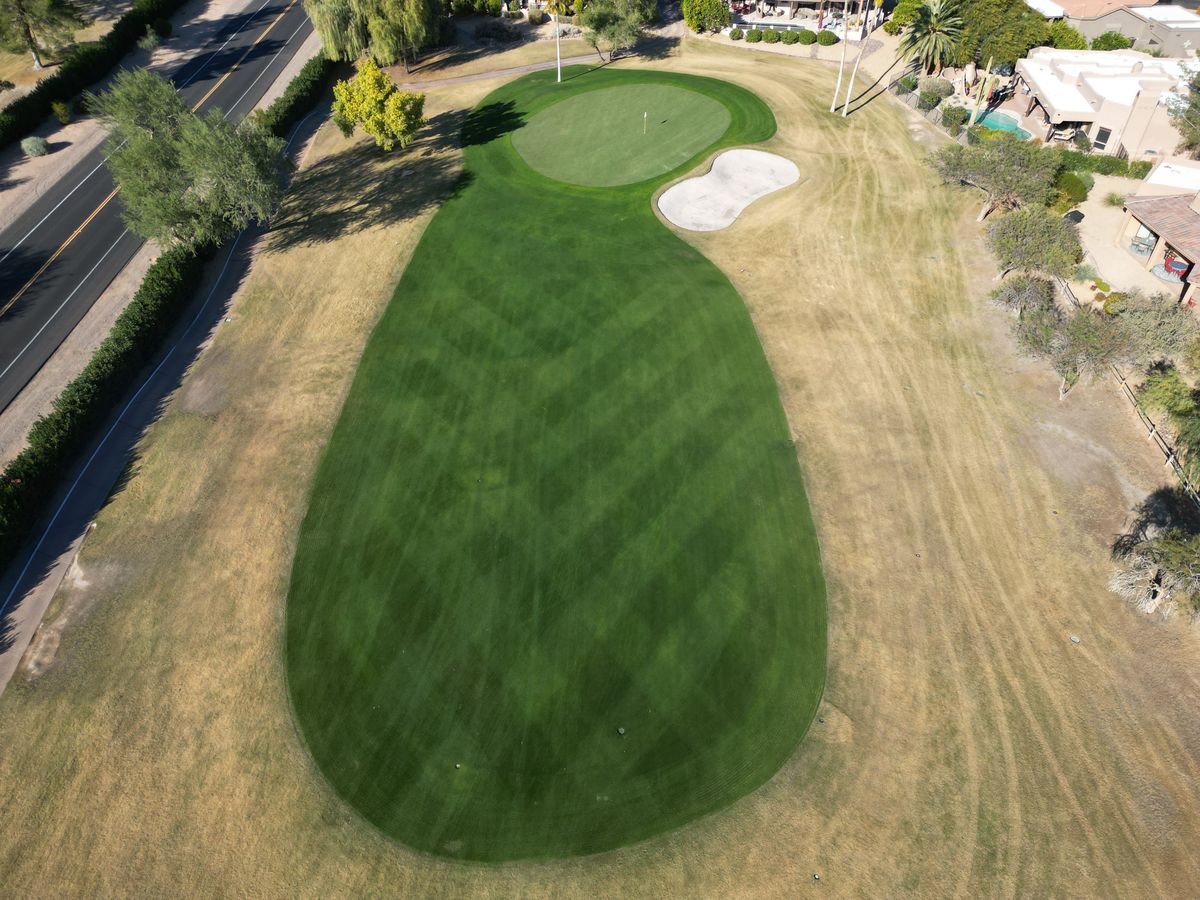 Aerial view of a golf green at Rio Verde, AZ near Scottsdale