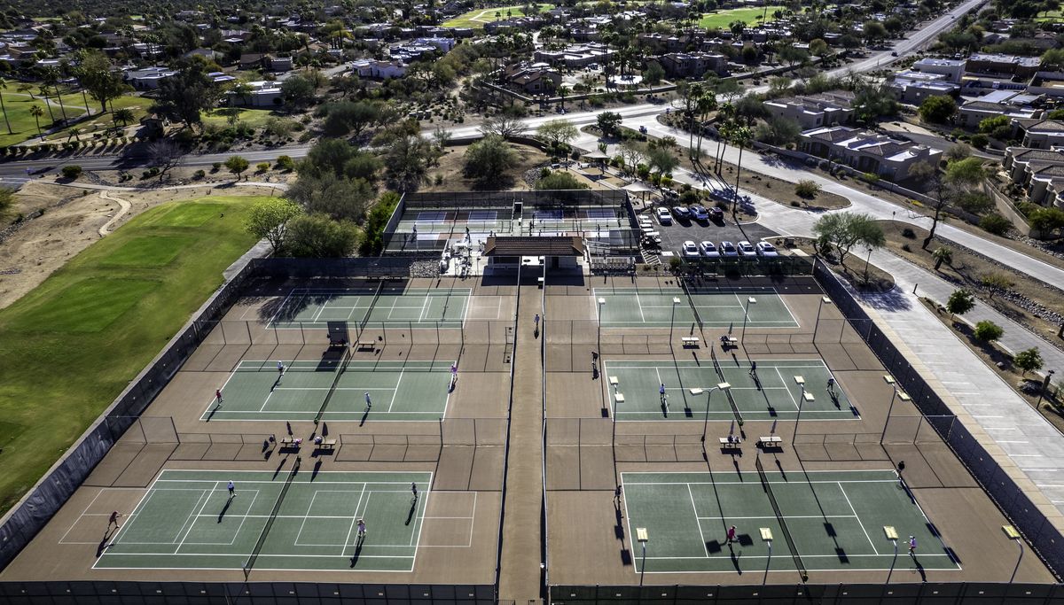 Aerial view of pickleball courts in Rio Verde, AZ near Scottsdale