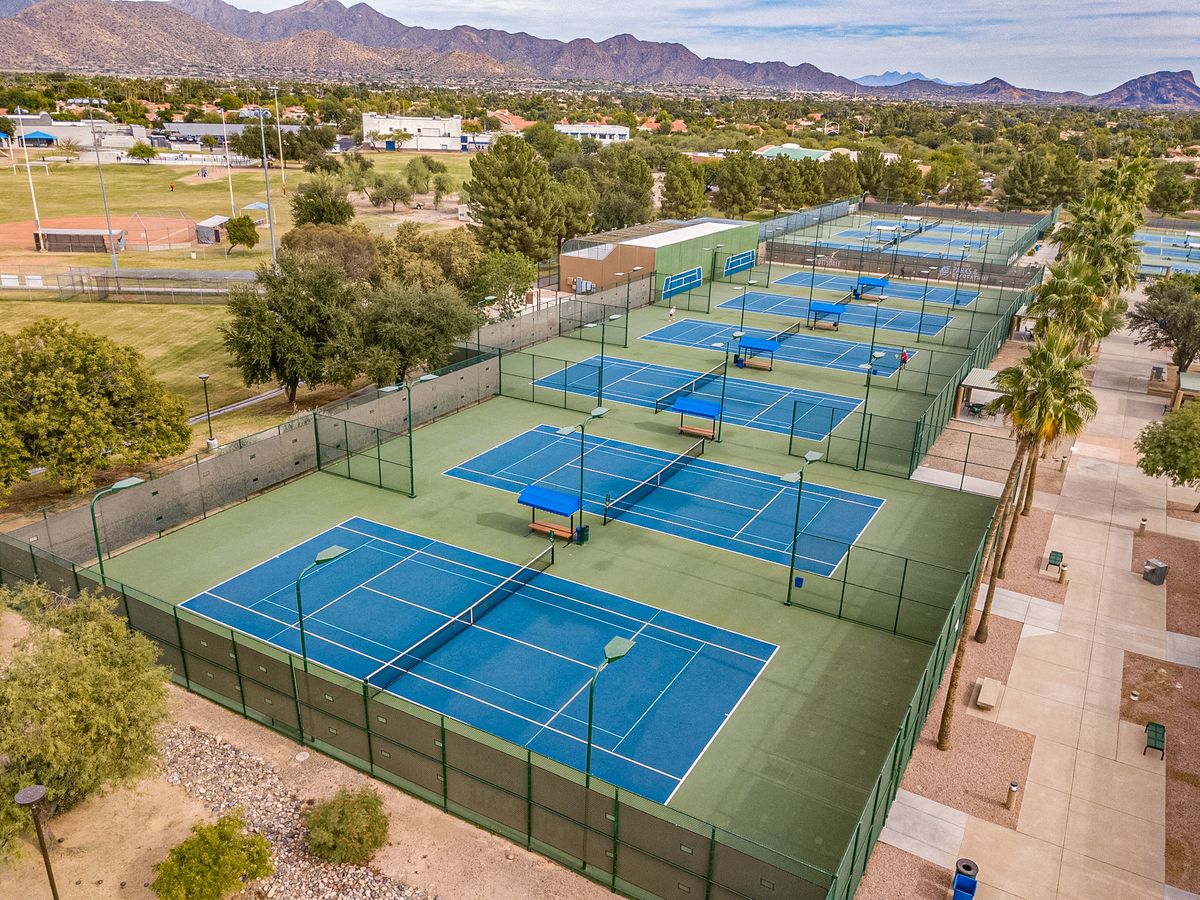 Aerial view of tennis courts in Scottsdale Ranch, Scottsdale