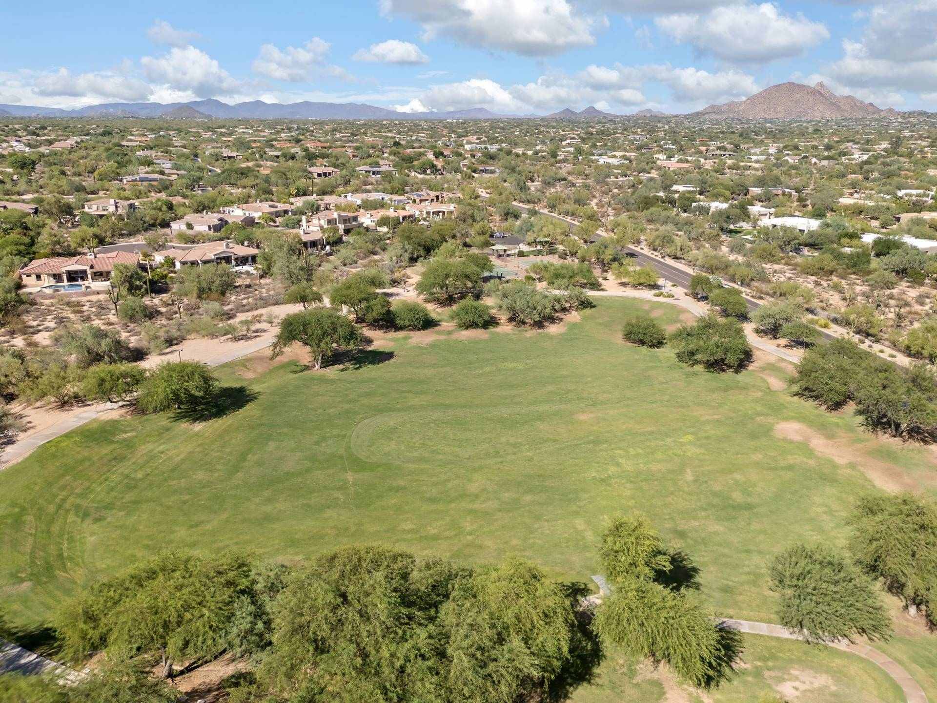 Aerial view of Sonoran Hills park and surrounding desert homes, Scottsdale