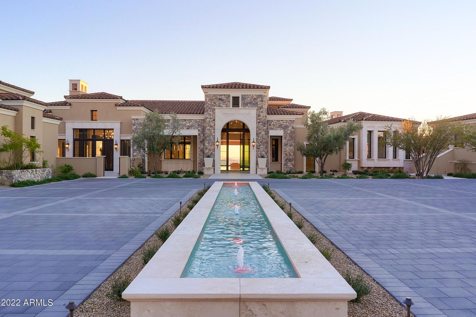 Front elevation and fountain at the Altitude estate in Silverleaf