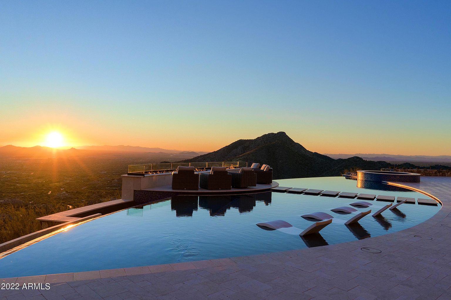 Infinity pool at Altitude at Silverleaf overlooking Scottsdale at sunset